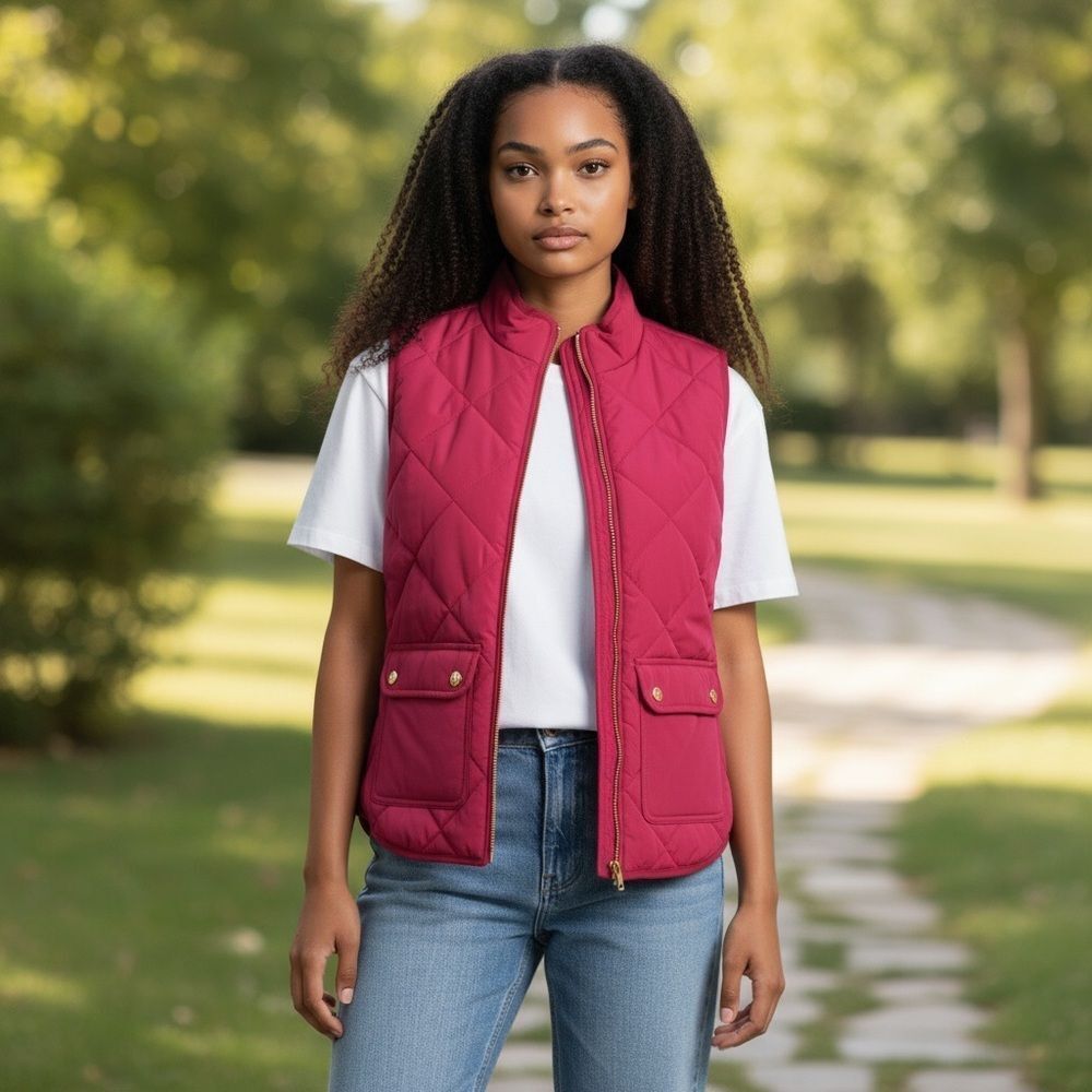 J.Crew Women's Quilted Puffer Vest Medium Pink Casual Sleeveless